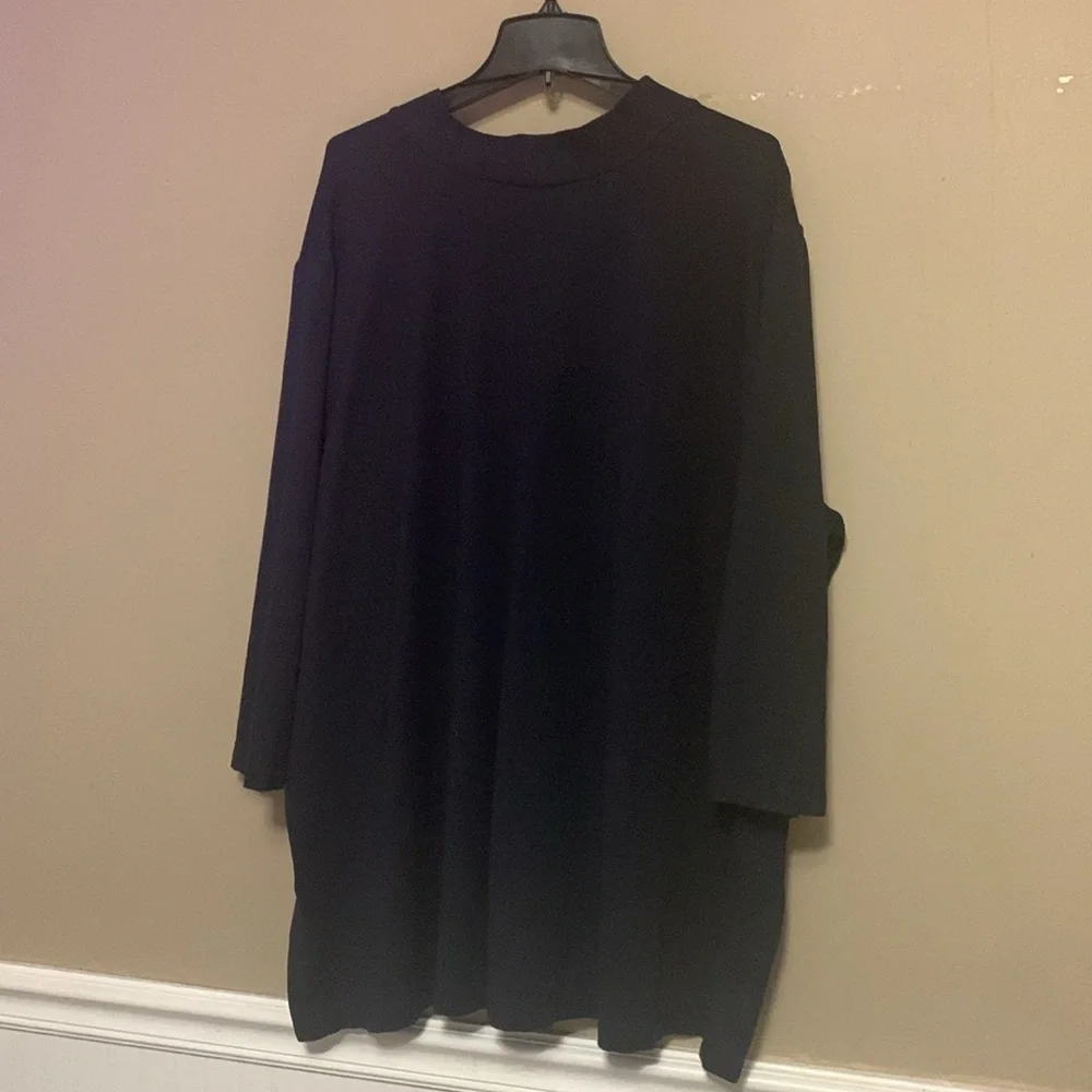J. Jill Women’s Ponte Knit Classic V-Neck Navy Pullover Top Tunic 4X Lagenlook